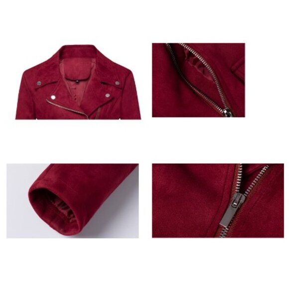 Burgundy (Faux) Suede Moto Jacket.  Red Motorcycle Jacket XL. NWT. Express. - Picture 2 of 9